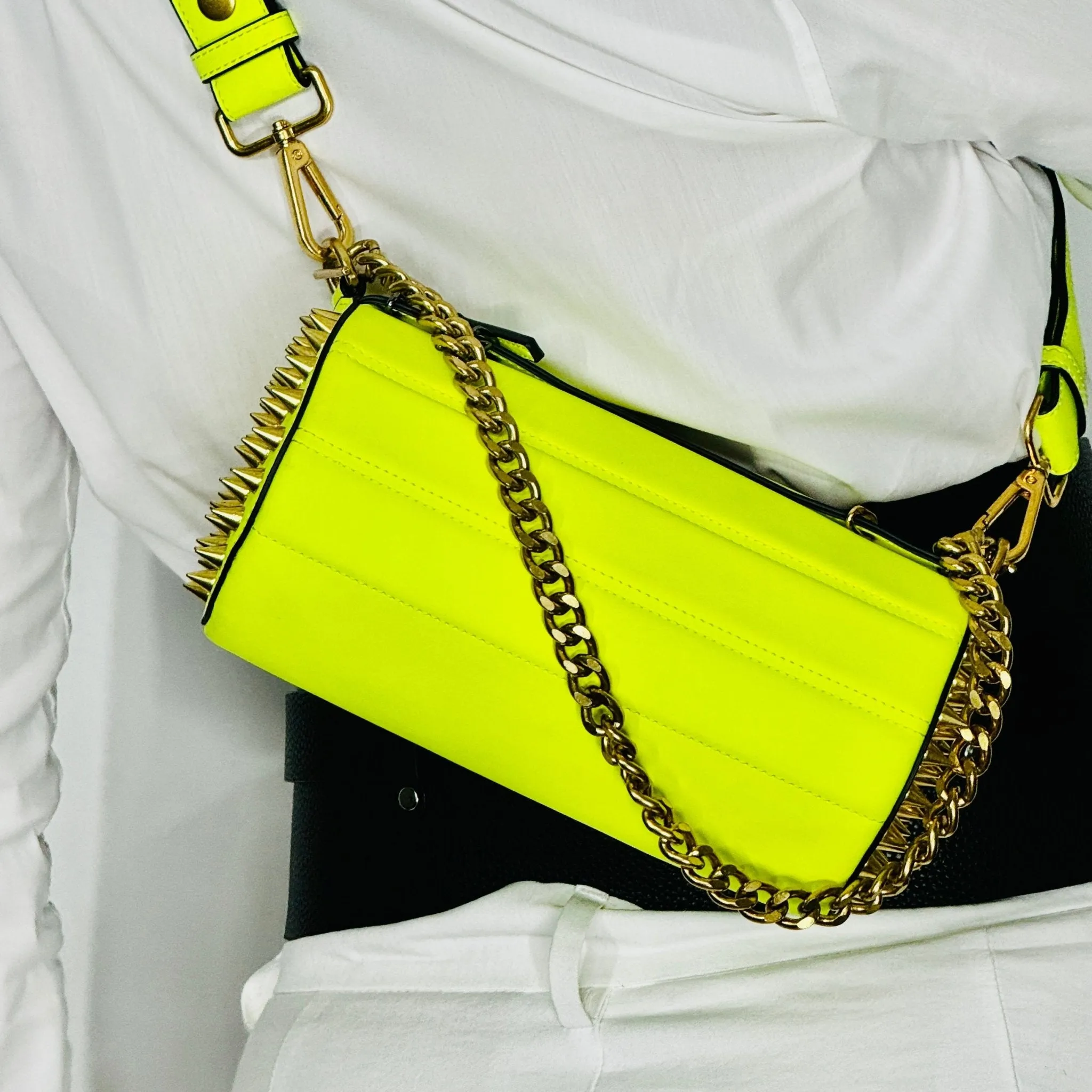 140E Tube Cross-body Bag in Black with Chain