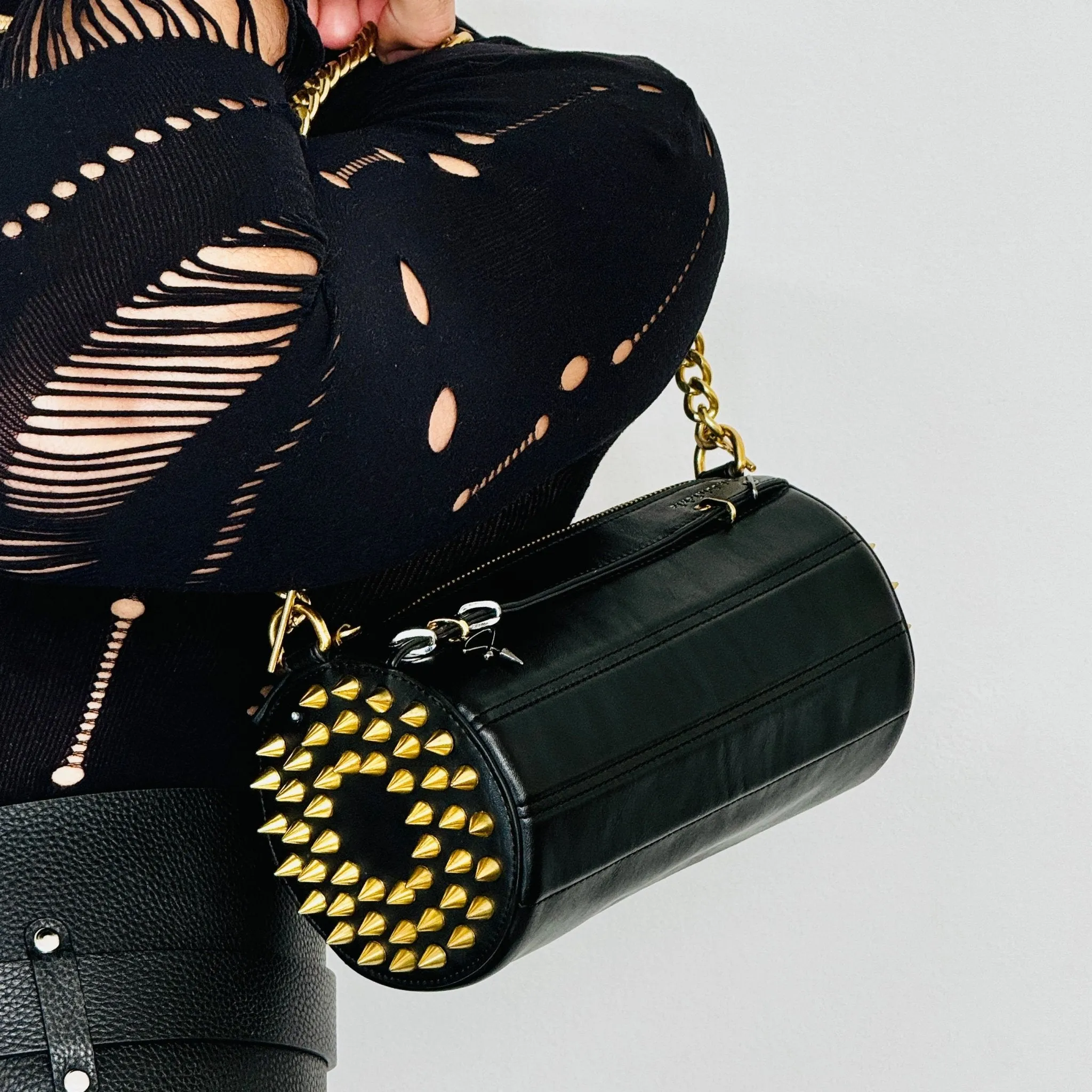 140E Tube Cross-body Bag in Black with Chain