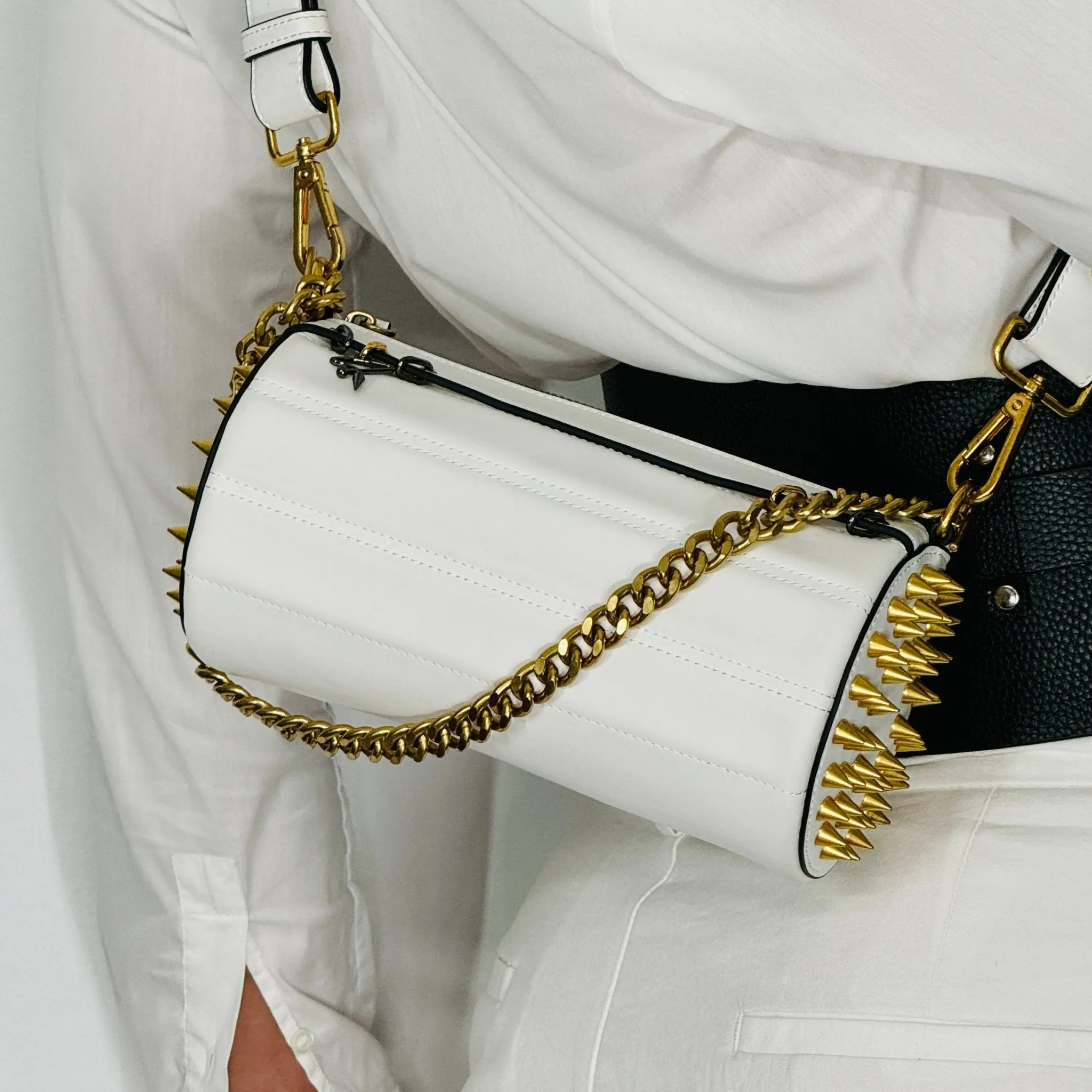 140E Tube Cross-body Bag in Black with Chain