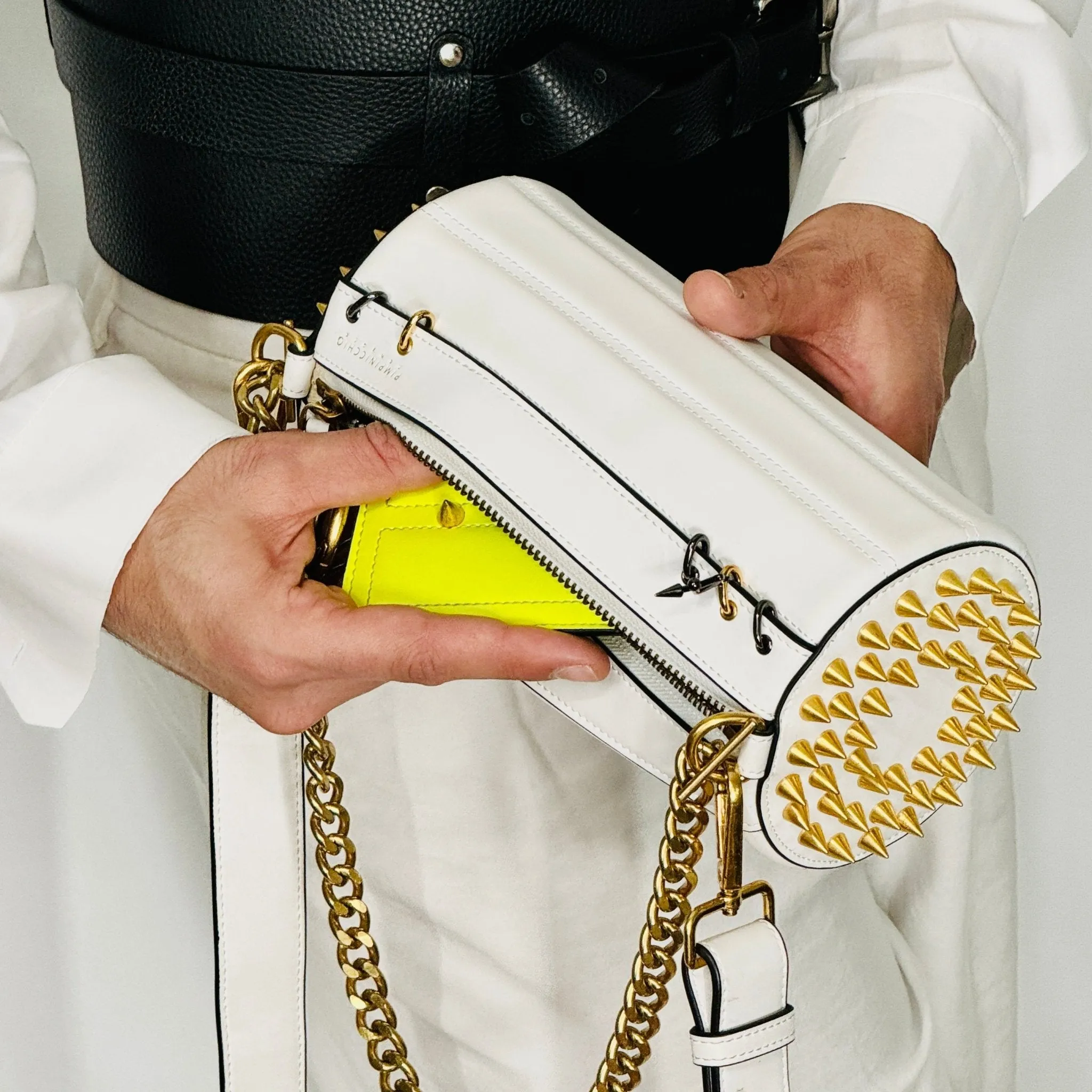 140E Tube Cross-body Bag in Black with Chain