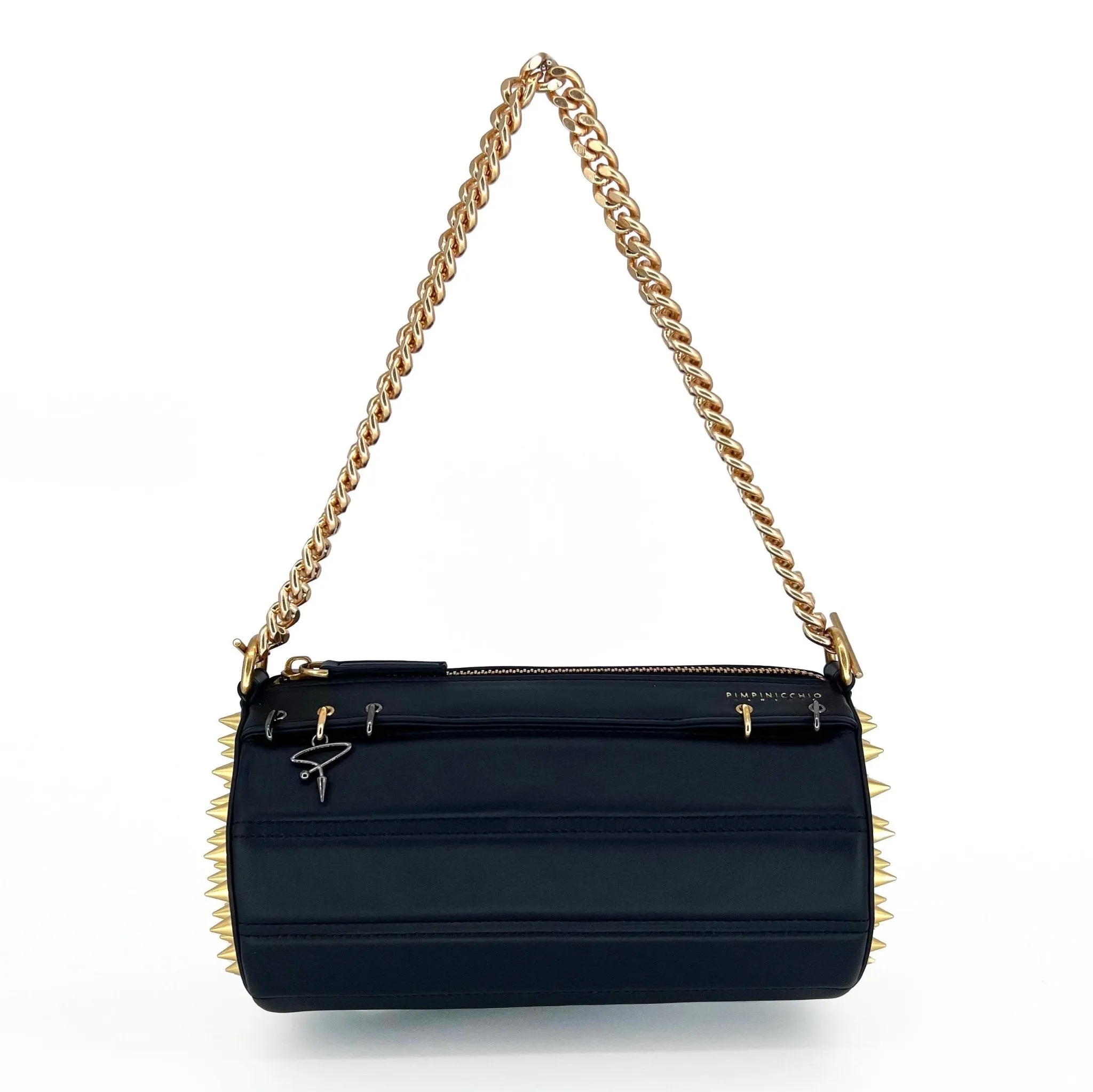 140E Tube Cross-body Bag in Black with Chain
