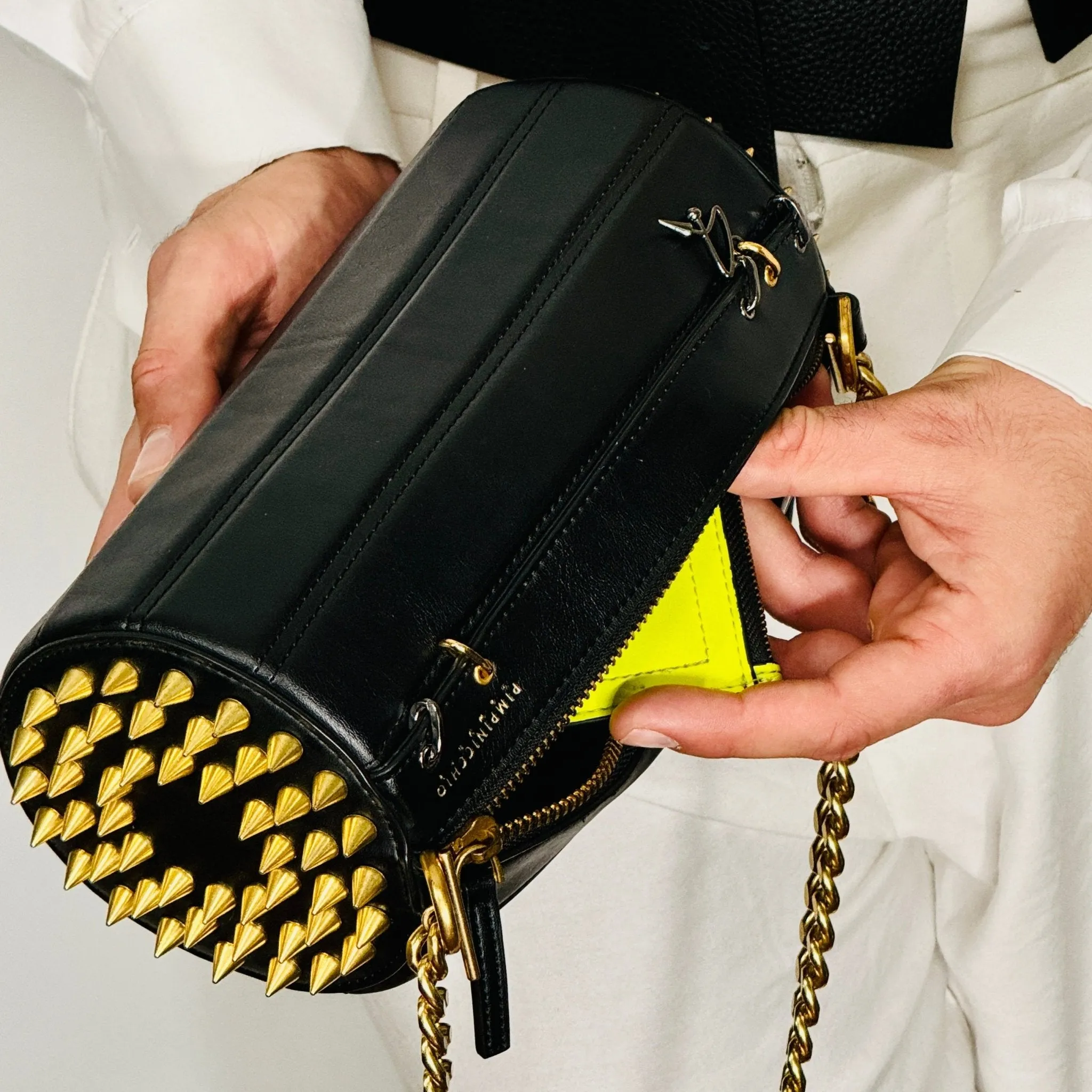 140E Tube Cross-body Bag in White with Chain