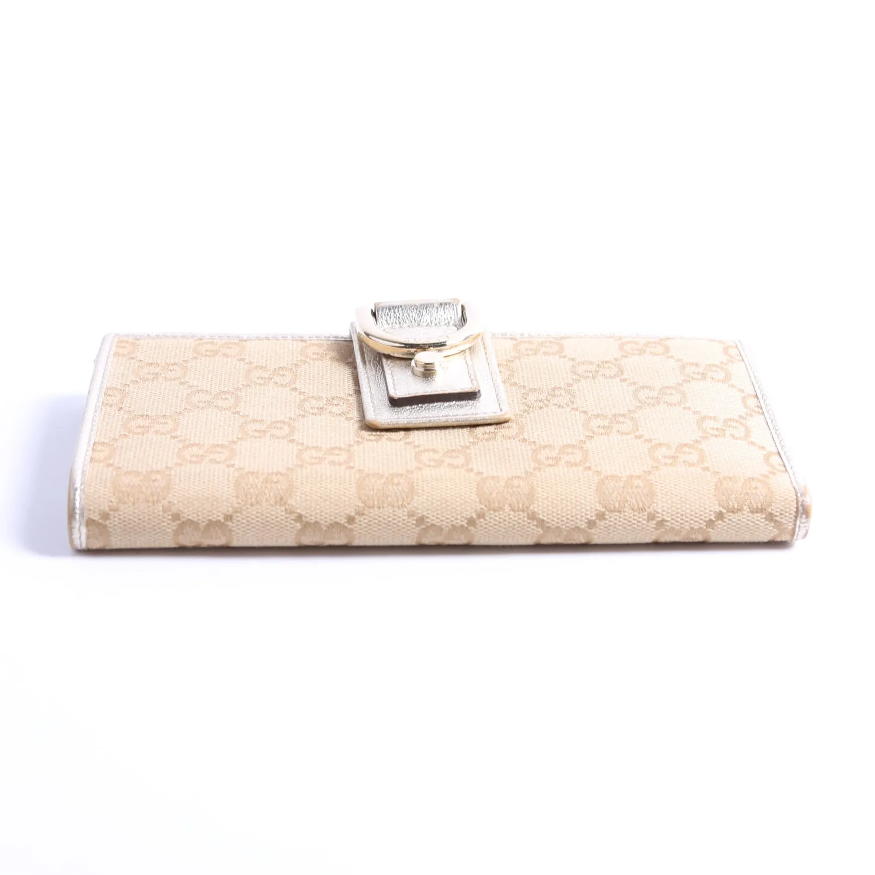 141410 GG Canvas Abbey Long Wallet Tan/Gold