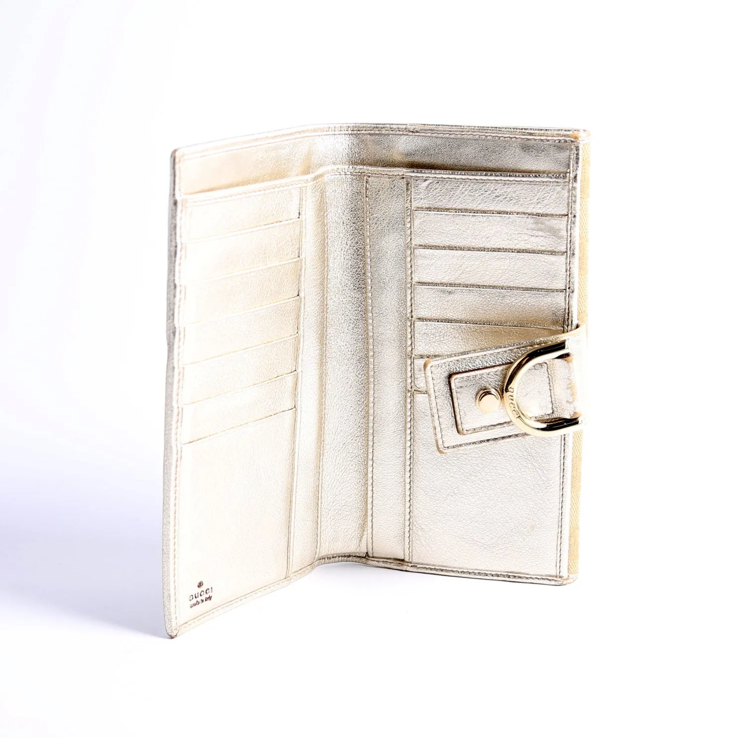 141410 GG Canvas Abbey Long Wallet Tan/Gold