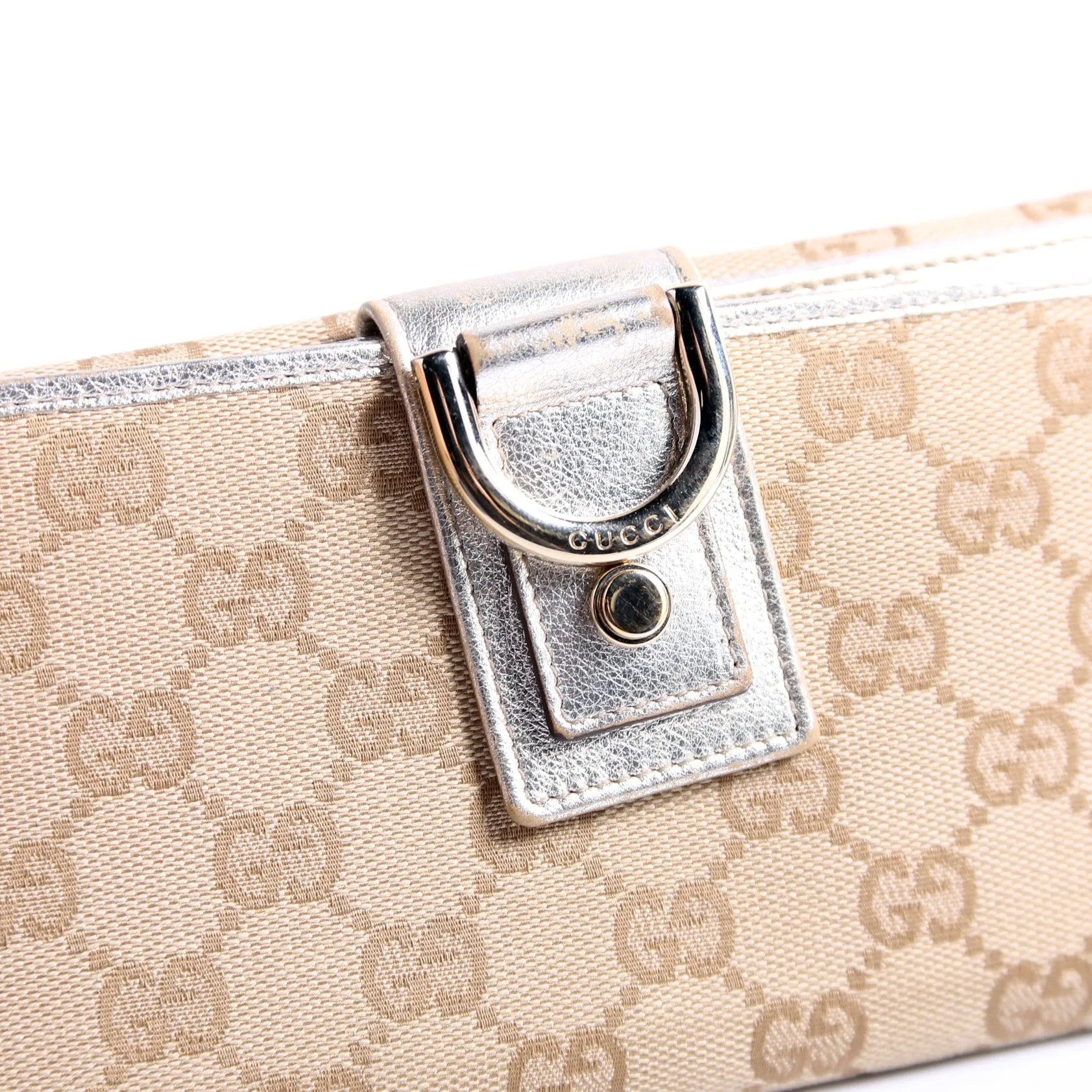 141410 GG Canvas Abbey Long Wallet Tan/Gold