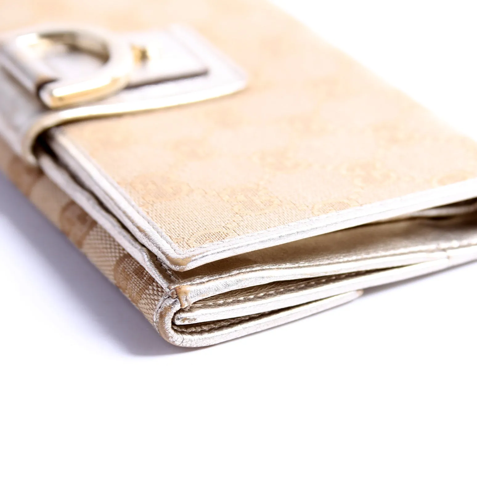 141410 GG Canvas Abbey Long Wallet Tan/Gold