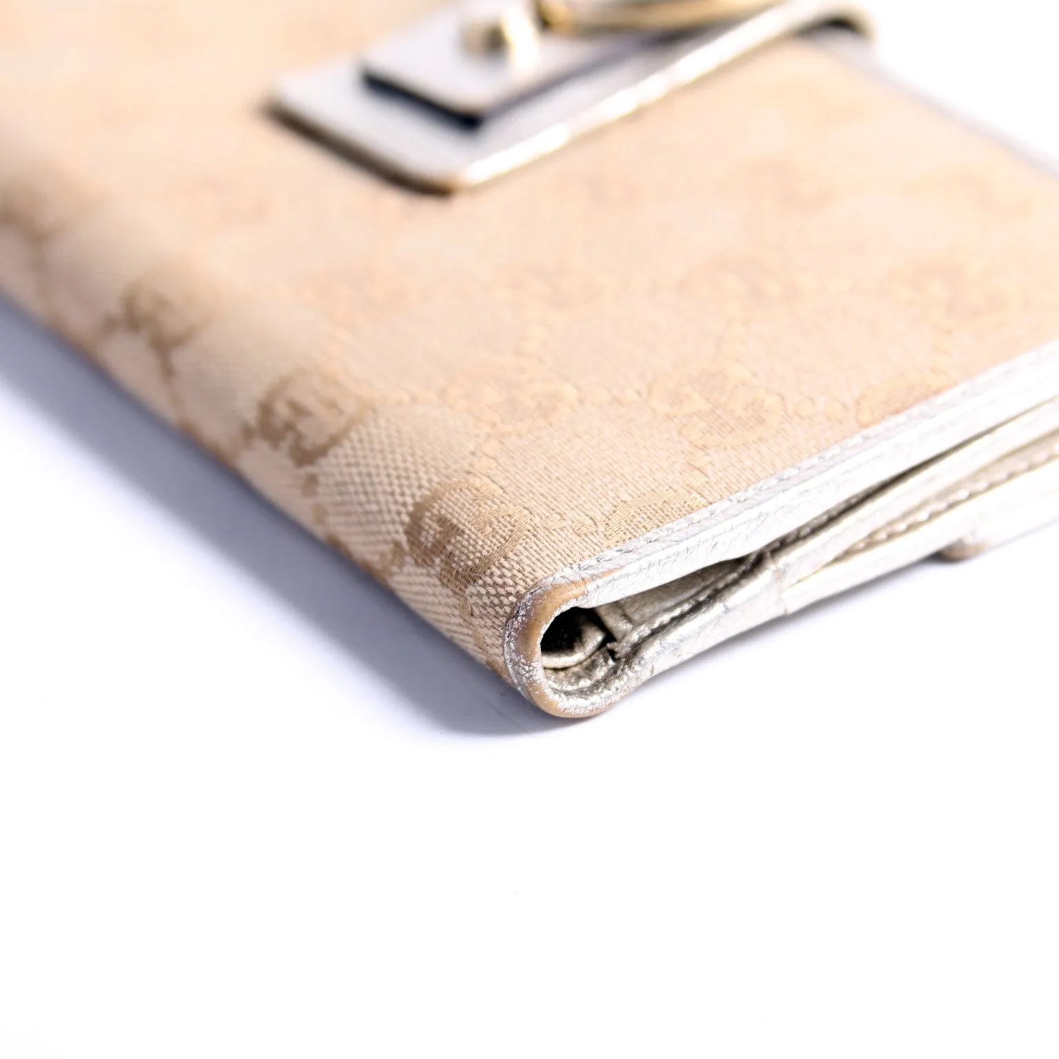 141410 GG Canvas Abbey Long Wallet Tan/Gold