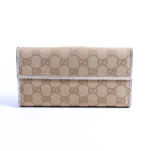 141410 GG Canvas Abbey Long Wallet Tan/Gold