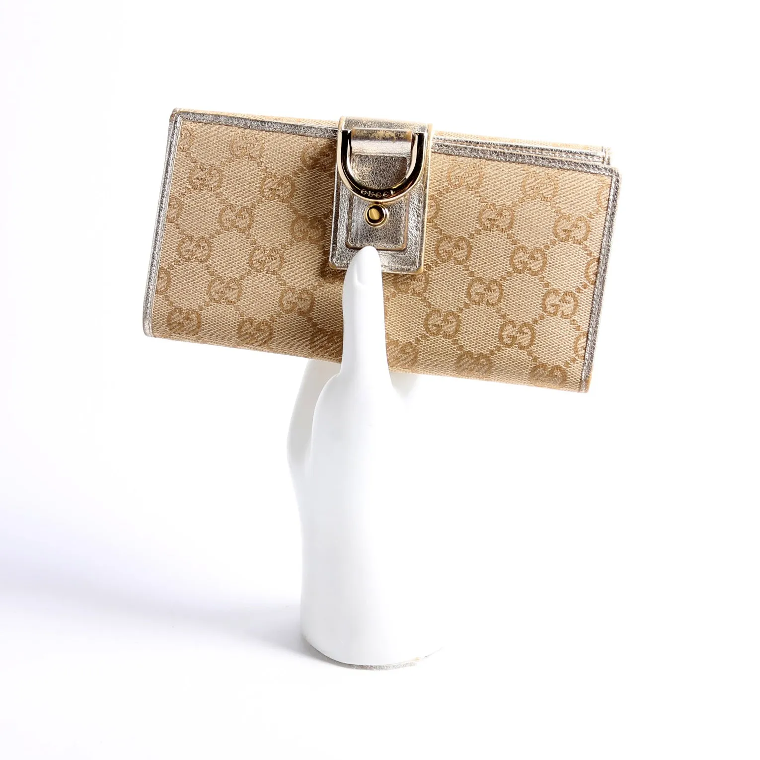 141410 GG Canvas Abbey Long Wallet Tan/Gold