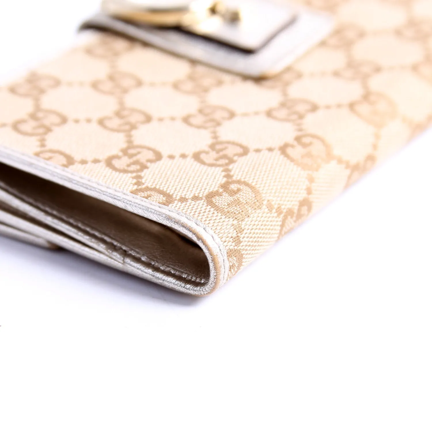 141410 GG Canvas Abbey Long Wallet Tan/Gold