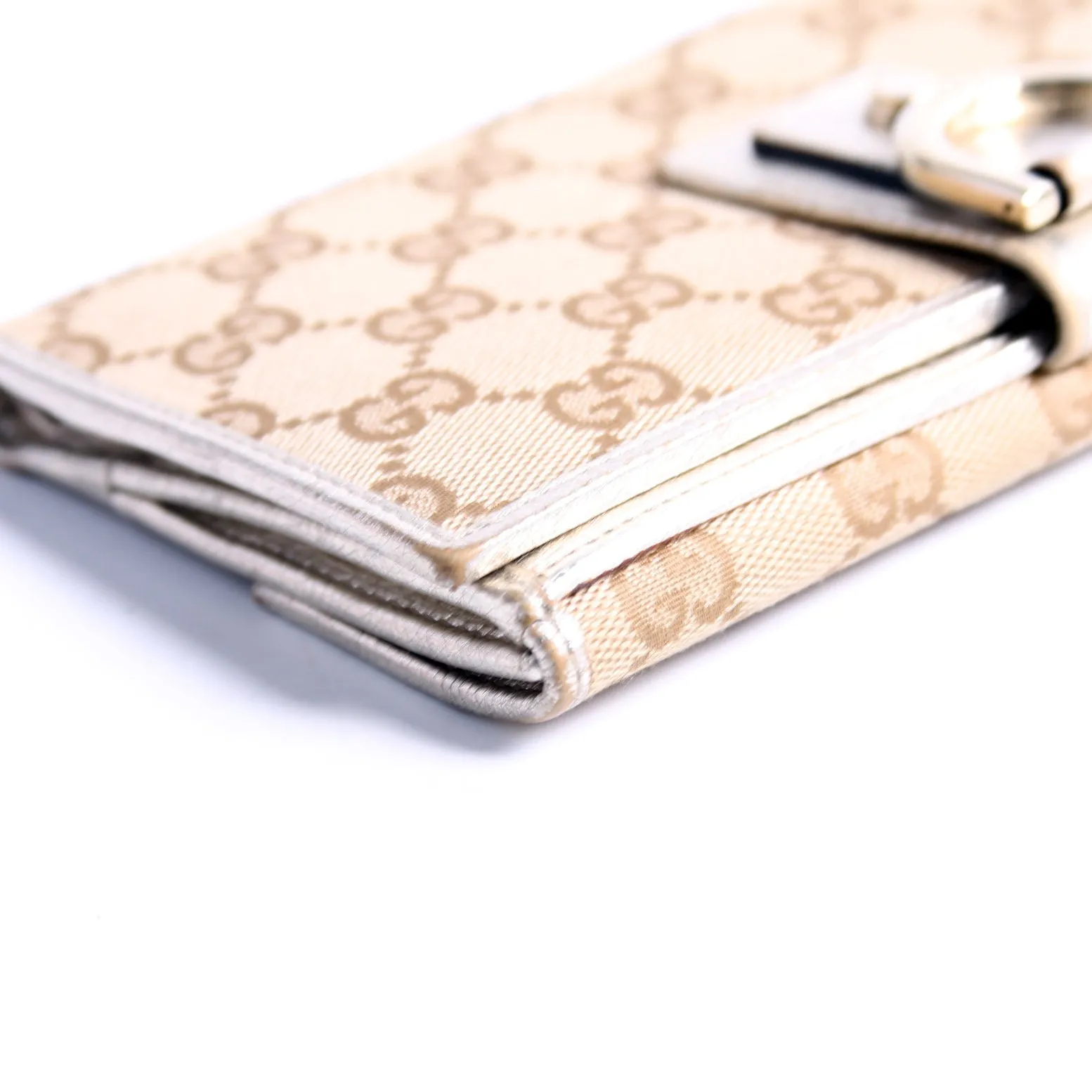 141410 GG Canvas Abbey Long Wallet Tan/Gold