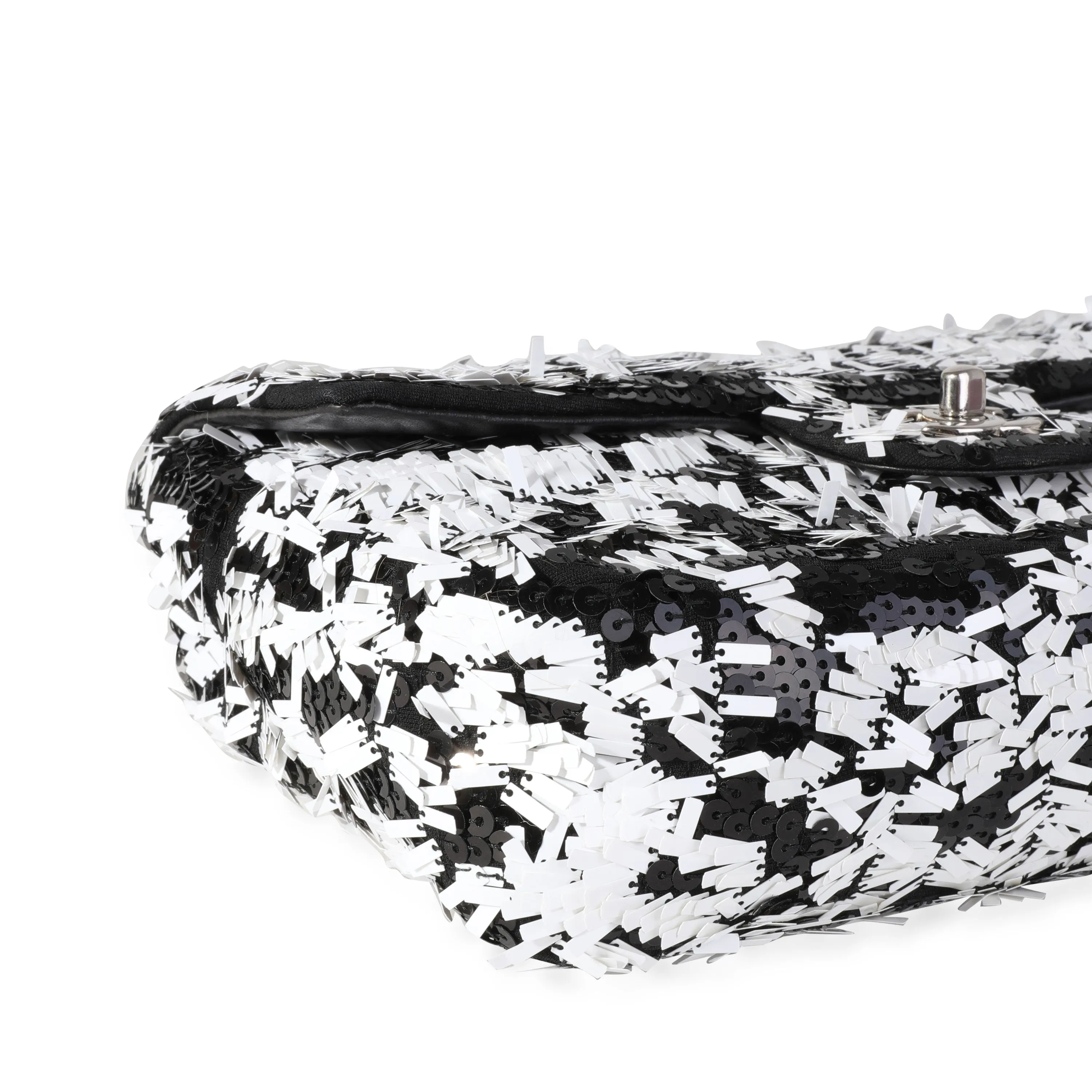 Black & White Sequin Medium Single Flap Bag