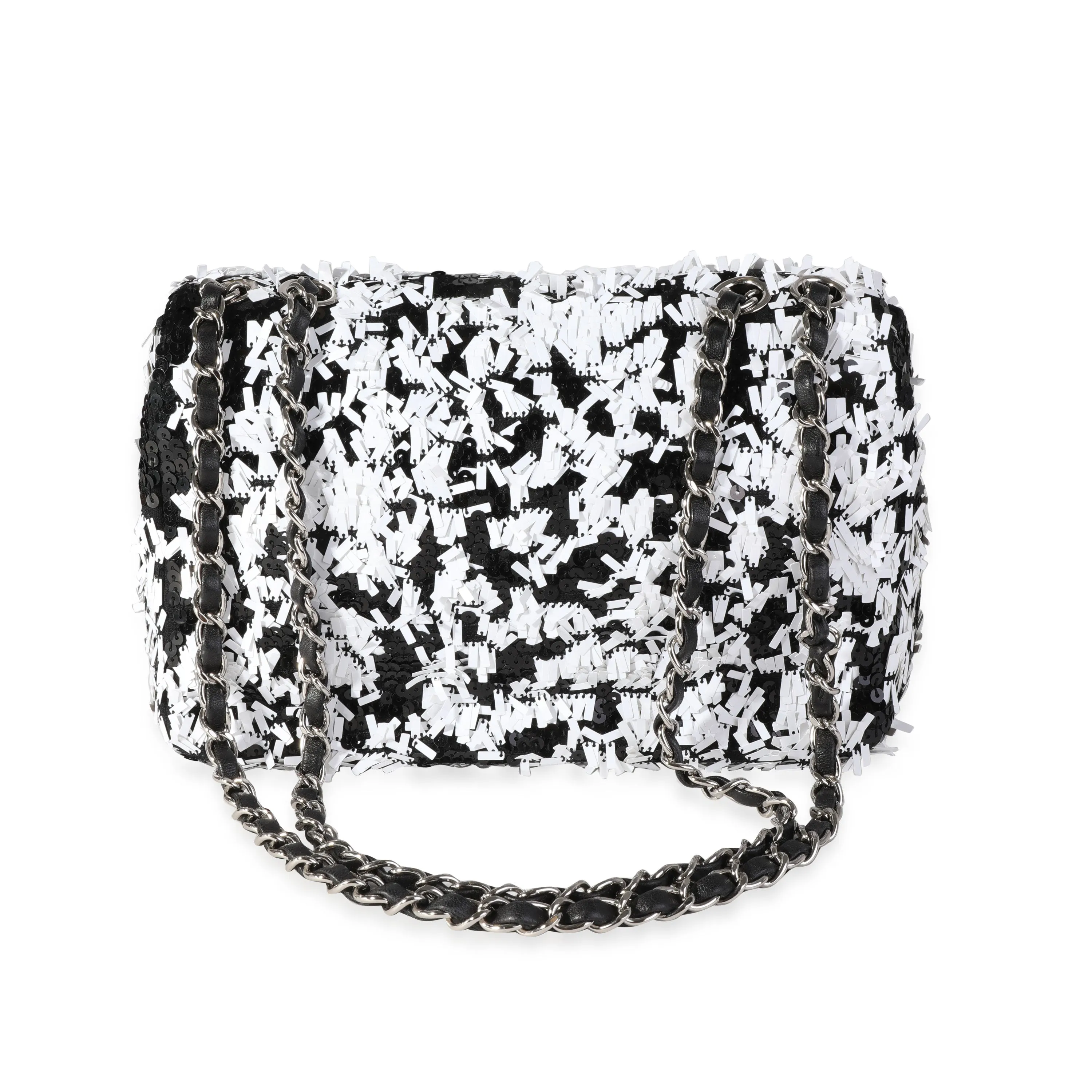 Black & White Sequin Medium Single Flap Bag