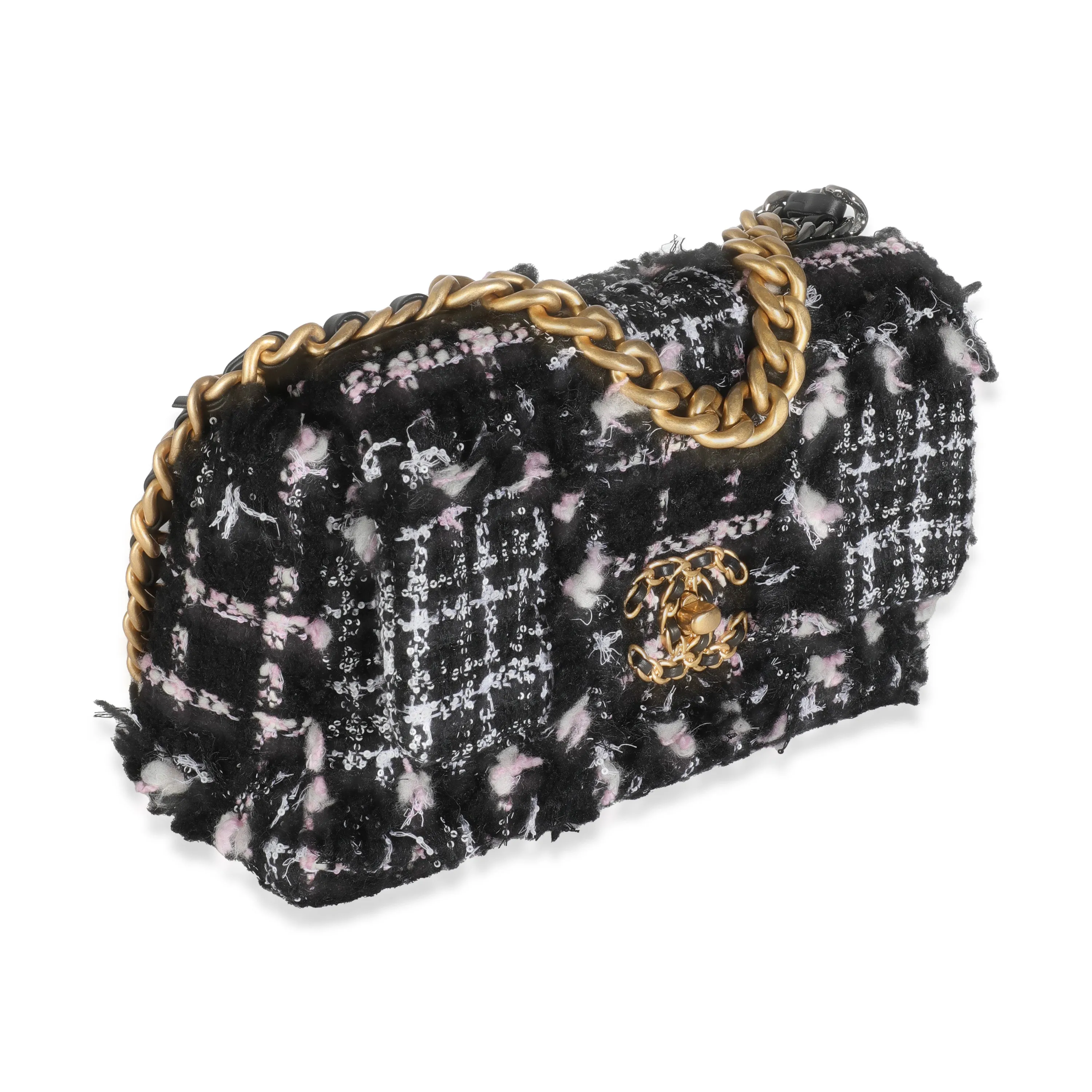 Black Pink Tweed Sequin Small Chanel 19 Flap Bag