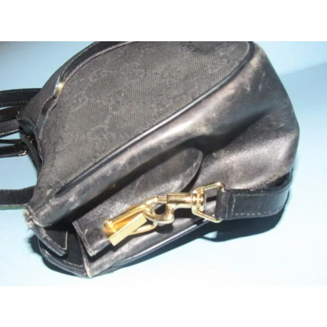 Gucci Guccissima Print Top Flap Snap Cross Body Black Leather And Gg Leather