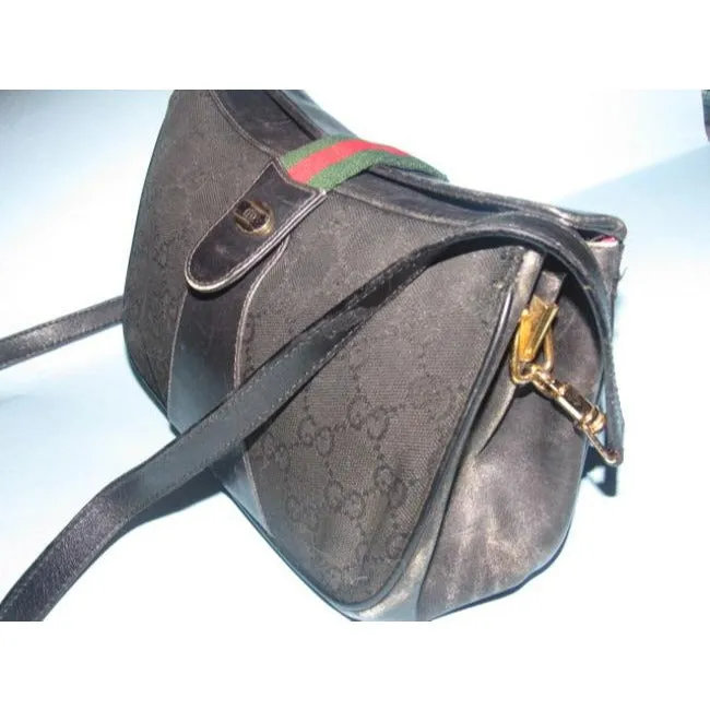 Gucci Guccissima Print Top Flap Snap Cross Body Black Leather And Gg Leather
