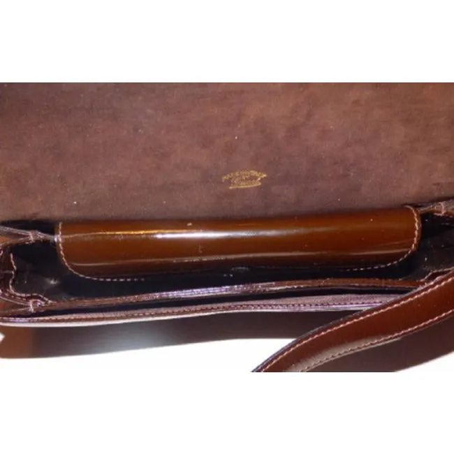 Gucci Horsebit Envelope Top Sherry Stripe Two Way Brown Patent Leather Shoulder Bag