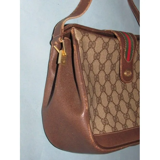 Gucci Vintage Accessory Collection Pursesdesigner Purses Brown Large G Logo Print Coated Canvasleath