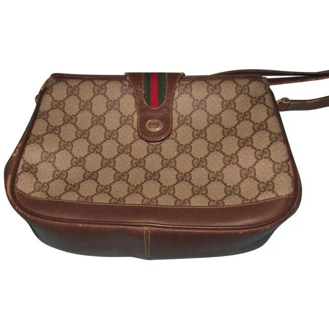 Gucci Vintage Accessory Collection Pursesdesigner Purses Brown Large G Logo Print Coated Canvasleath