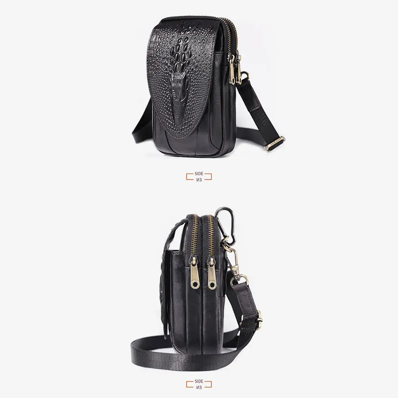 Mens Leather Phone Bag Durable Multifunction Wear Belt Waist Bag